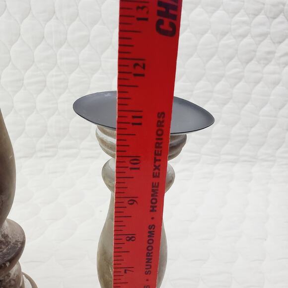 Pillar Whitewash Distressed Wood Candle Holders Set of 4 Farmhouse Decor Style - Picture 6 of 8